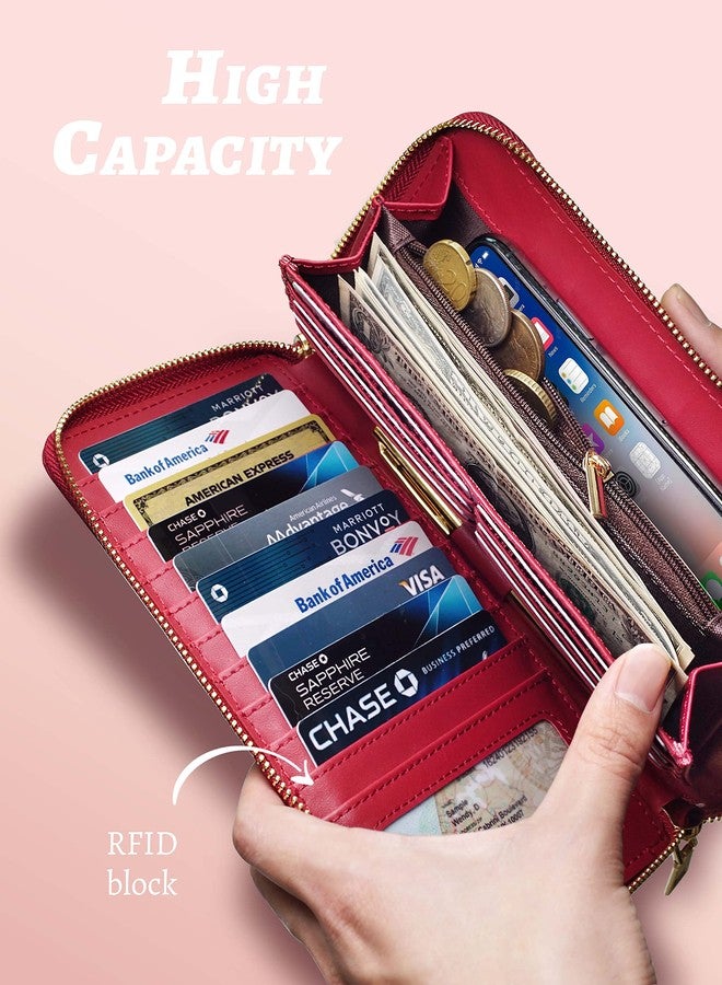 Yarnic Red Women Wallet -Wallet for Woman with Wristlet Band Wallet Credit Card Holder Clutch Money Pockets Case Coin Money Clip Organizer Purse with RFID Blocking Large Capacity with Zipper - Image 2